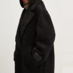 HUGO BOSS WOMAN DOUBLE-BREASTED OVERSIZED-FIT COAT IN FAUX FUR BLACK - Image 4