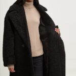 HUGO BOSS WOMAN DOUBLE-BREASTED OVERSIZED-FIT COAT IN FAUX FUR BLACK - Image 2