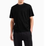 EMPORIO ARMANI MEN ASV LYOCELL-BLEND JERSEY T-SHIRT WITH ALL-OVER FLOCKED LOGO LETTERING BLACK