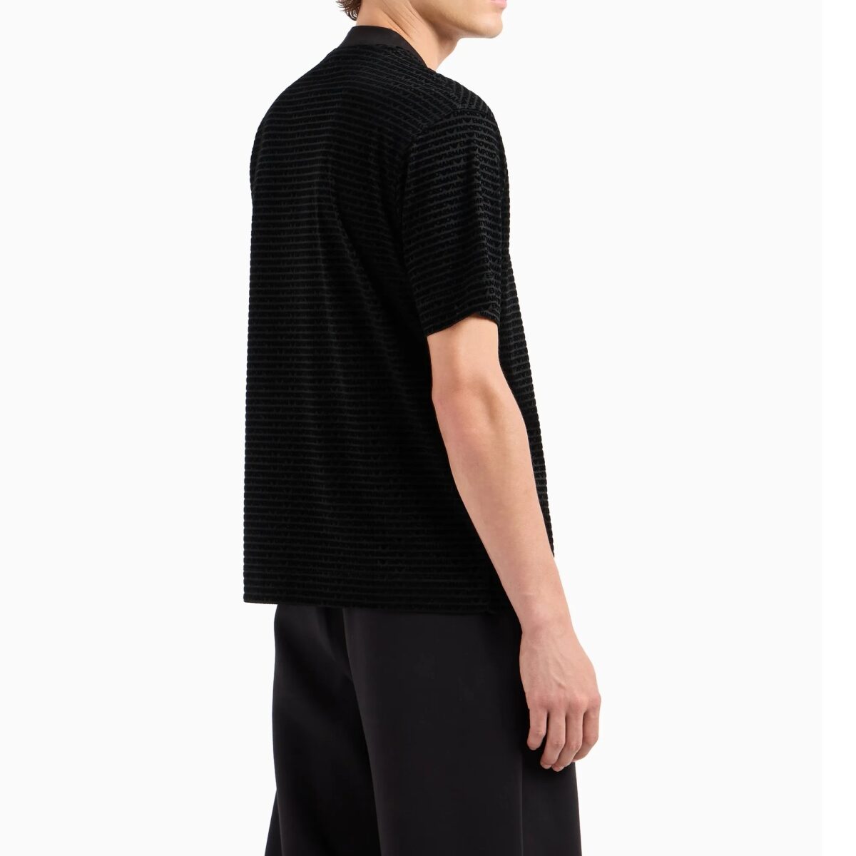 EMPORIO ARMANI MEN ASV LYOCELL-BLEND JERSEY T-SHIRT WITH ALL-OVER FLOCKED LOGO LETTERING BLACK - Image 3