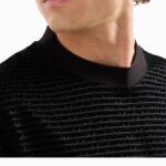 EMPORIO ARMANI MEN ASV LYOCELL-BLEND JERSEY T-SHIRT WITH ALL-OVER FLOCKED LOGO LETTERING BLACK - Image 2