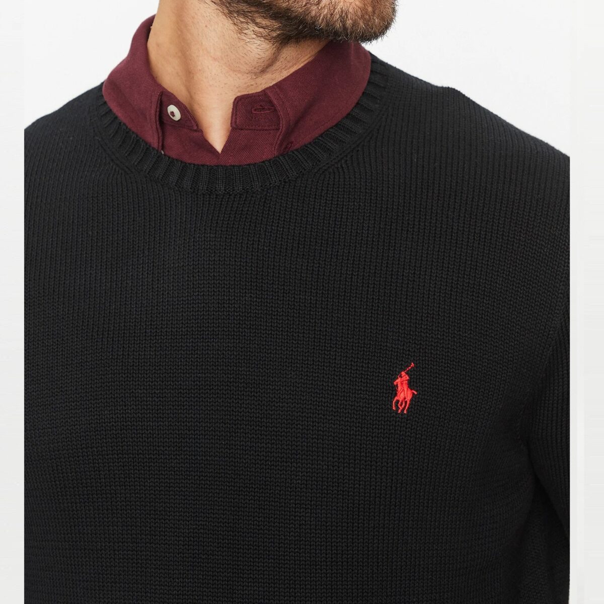 POLO RALPH LAUREN MEN COTTON SHAKER CREW KNIT POLO BLACK - Image 2