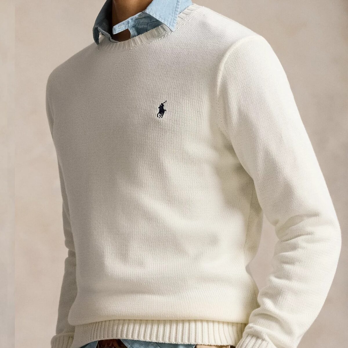 POLO RALPH LAUREN MEN COTTON SHAKER CREW KNIT POLO WHITE - Image 2