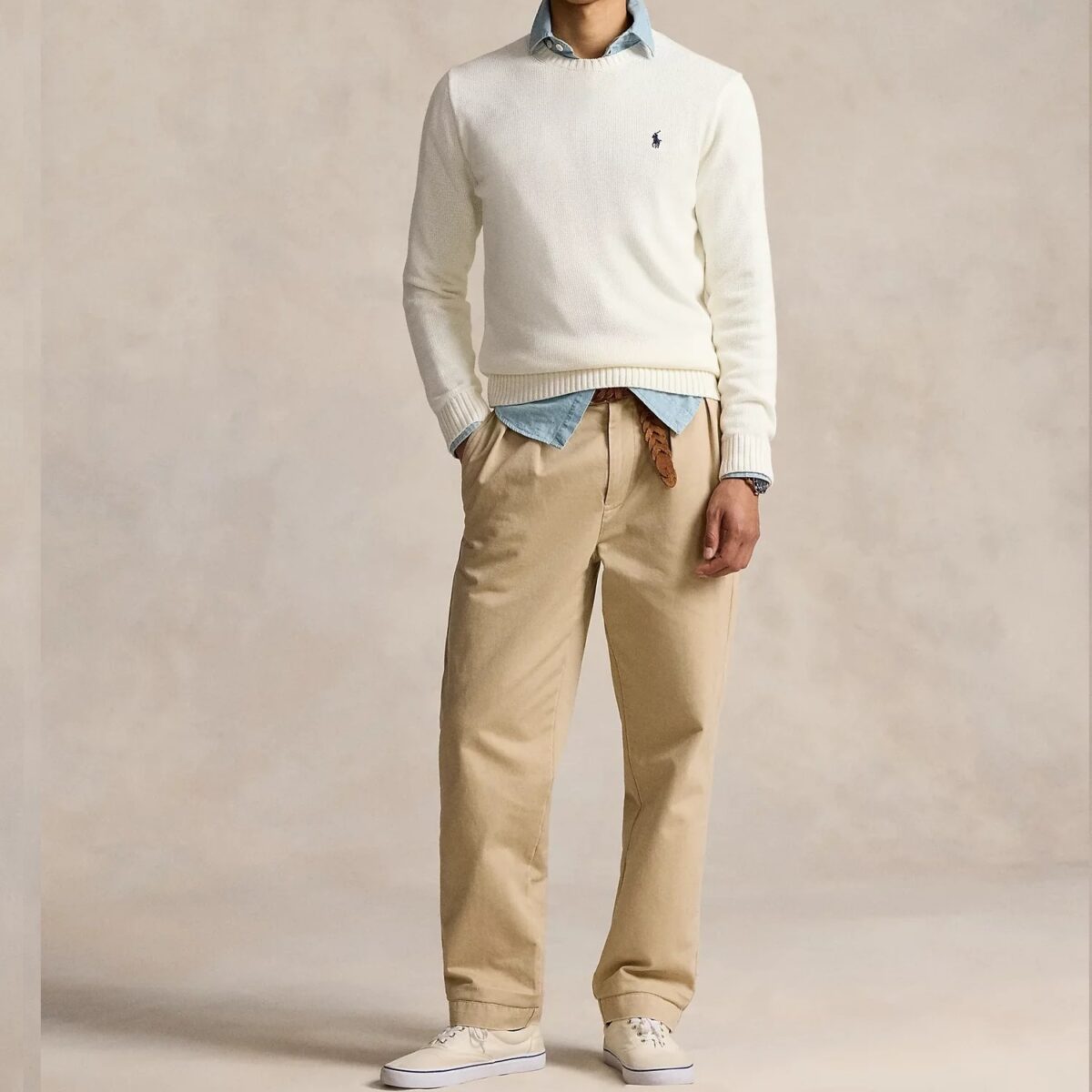 POLO RALPH LAUREN MEN COTTON SHAKER CREW KNIT POLO WHITE - Image 4