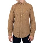 POLO RALPH LAUREN MEN'S SHIRT SLIM FIT BROWN COTTON