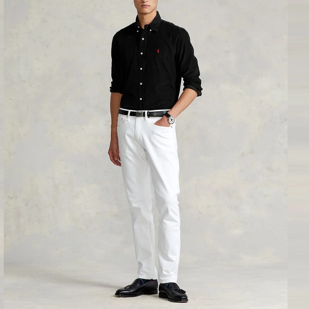 POLO RALPH LAUREN MEN'S SHIRT SLIM FIT BLACK COTTON - Image 4