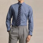 POLO RALPH LAUREN MEN'S CUSTOM FIT PLAID STRETCH POPLIN SHIRT BLUE