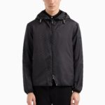 EMPORIO ARMANI EA7 NYLON JACKET WITH HOOD AND ZIP, WITH ALL-OVER JACQUARD EAGLE