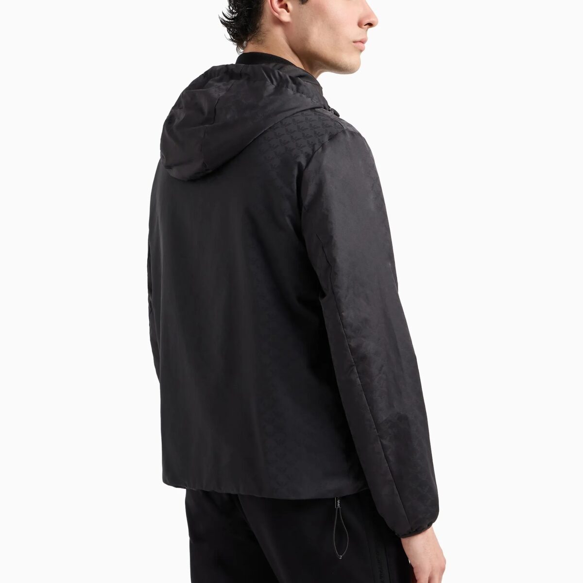 EMPORIO ARMANI EA7 NYLON JACKET WITH HOOD AND ZIP, WITH ALL-OVER JACQUARD EAGLE - Image 3