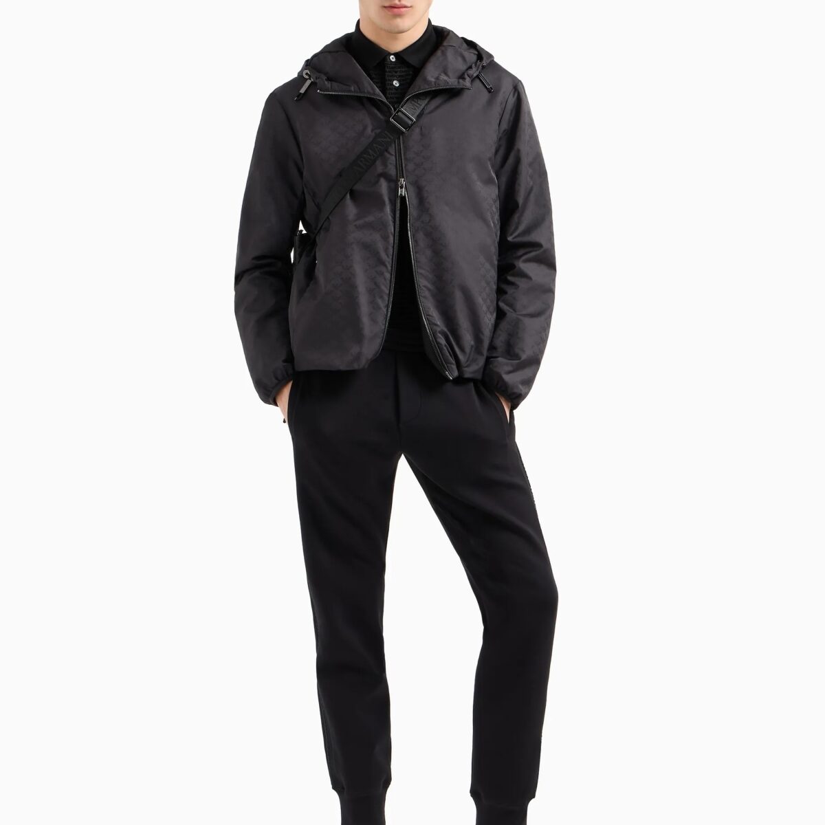 EMPORIO ARMANI EA7 NYLON JACKET WITH HOOD AND ZIP, WITH ALL-OVER JACQUARD EAGLE - Image 4