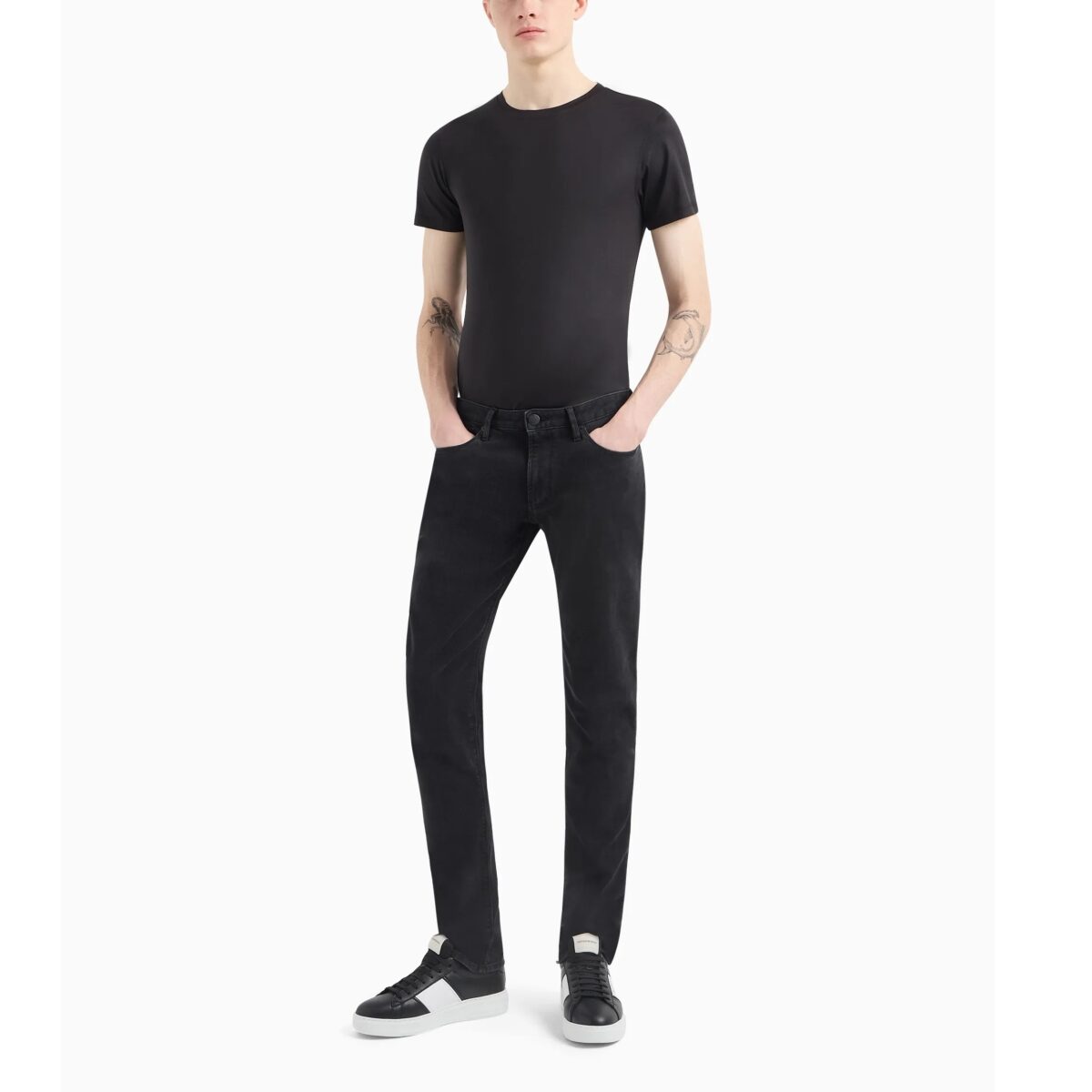 EMPORIO ARMANI MEN J06 SLIM-FIT, WASHED, 10.5 OZ COMFORT-DENIM JEANS DENIM NERO - Image 4