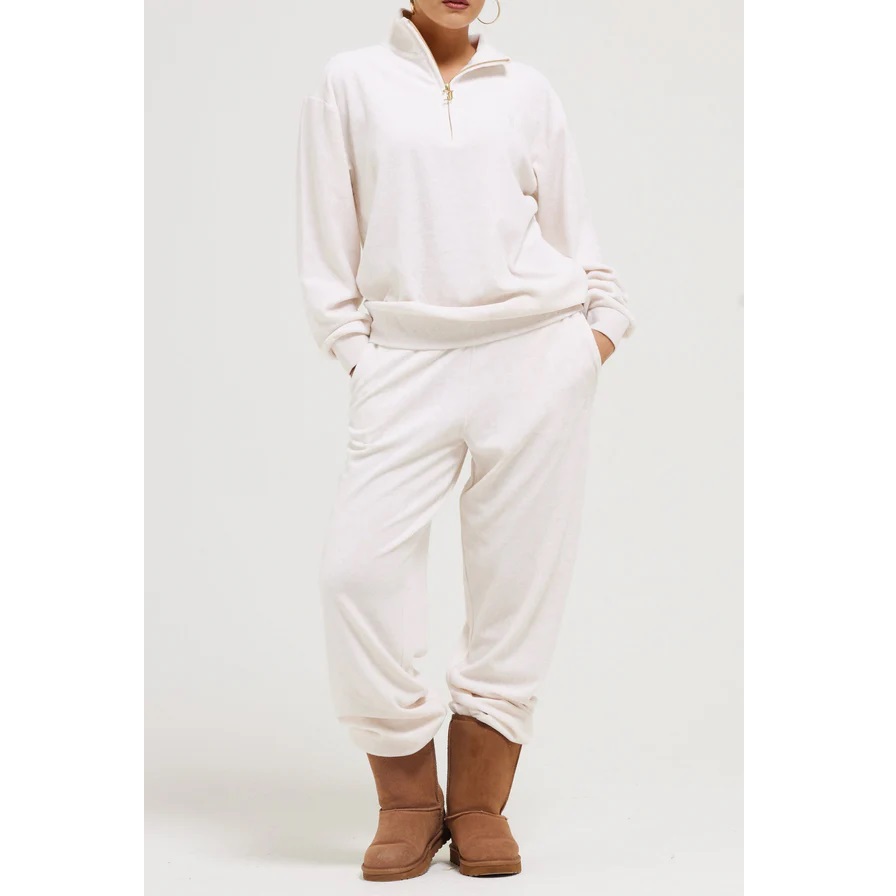 JCBBJ224813-692-2 JUICY COUTURE OATMEAL MARL / GOLD COTTON RICH VELVET CUFF LOOSE JOGGERS - Image 1