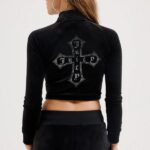 JUICY COUTURE BLACK CLASSIC VELOUR DIAMANTÉ CROSS CORSET TRACK TOP - Image 4