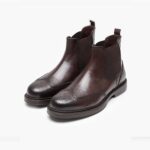 KALOGIROU MEN'S BROWN LEATHER BROGUE BOOTS