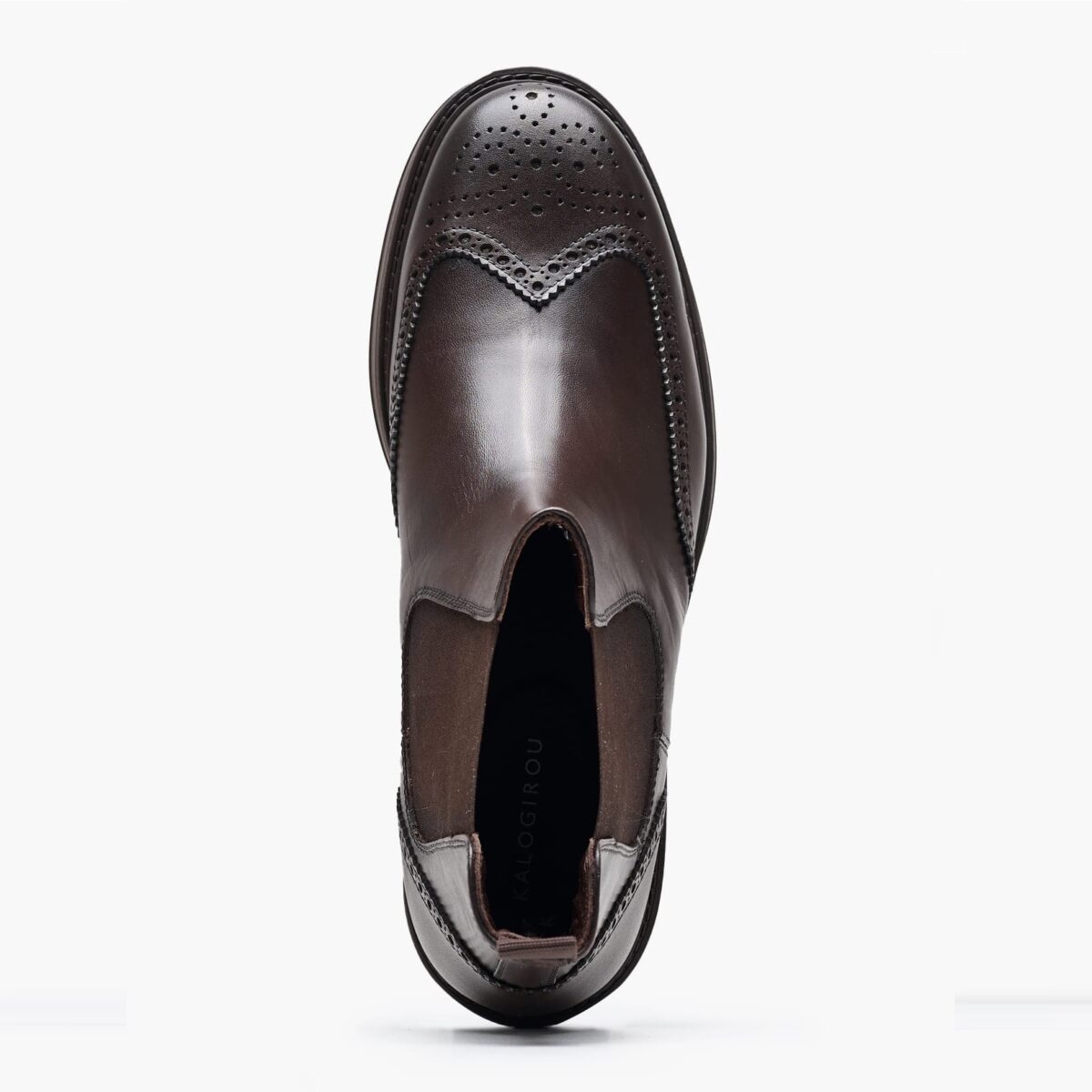 KALOGIROU MEN'S BROWN LEATHER BROGUE BOOTS - Image 4