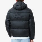 LACOSTE MEN'S SHORT WATER-REPELLENT HOODED PUFFED JACKET BLACK - Image 3