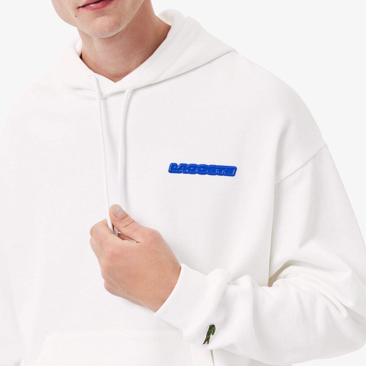 LACOSTE MEN'S LOOSE FIT PRINT HOODIE WHITE - Image 2