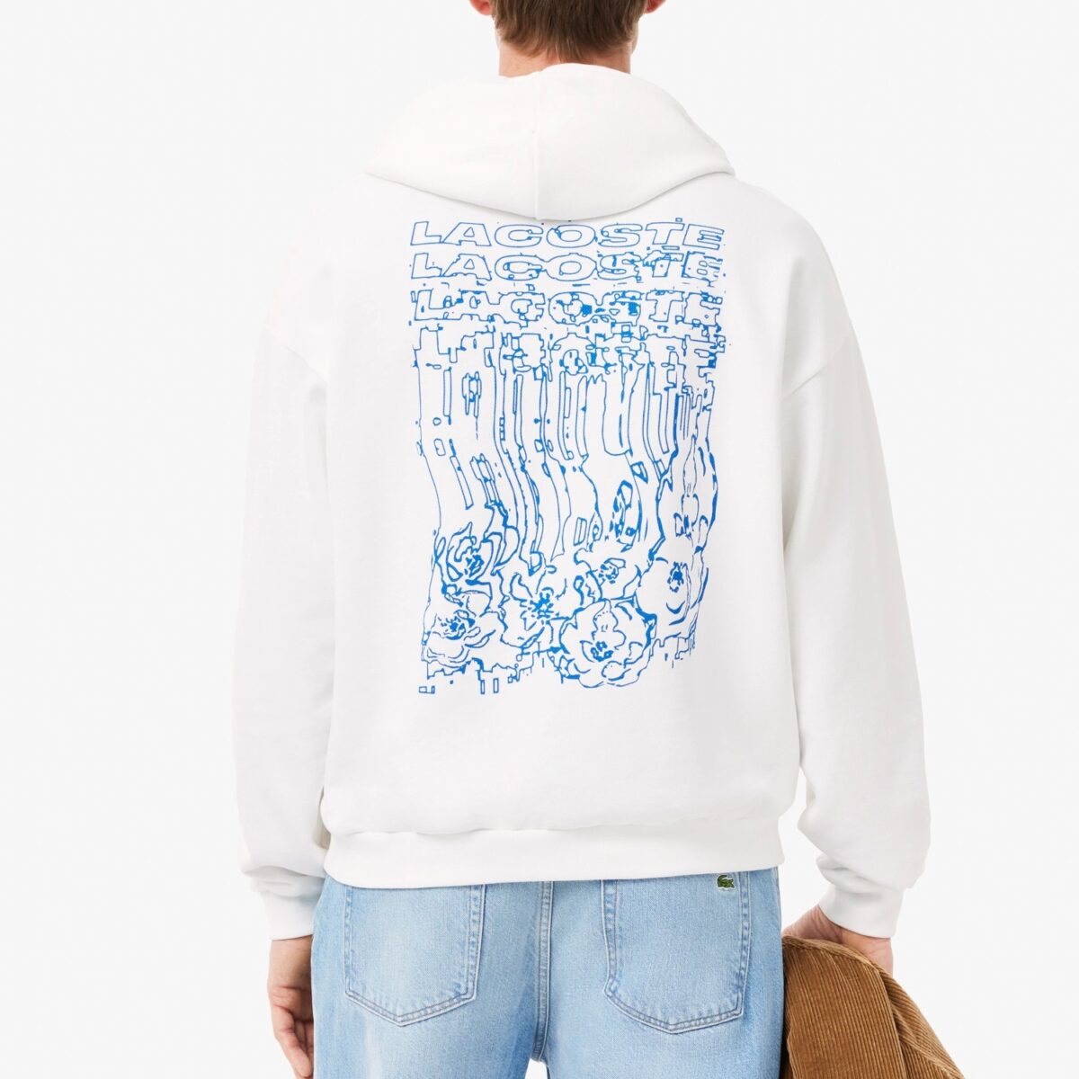 LACOSTE MEN'S LOOSE FIT PRINT HOODIE WHITE - Image 3