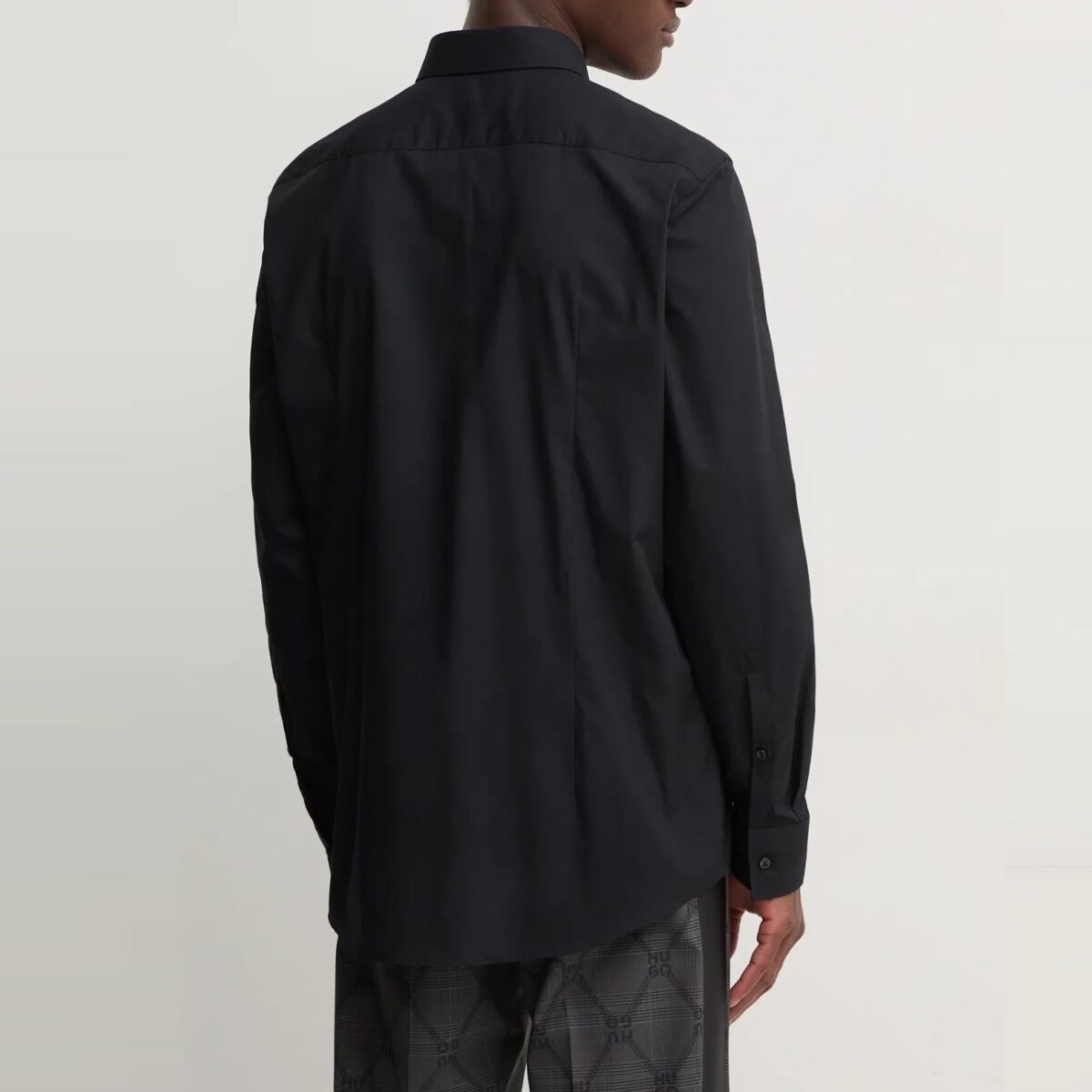 HUGO MEN SLIM-FIT SHIRT IN COTTON POPLIN WITH PLACKET TRIM BLACK - Image 4