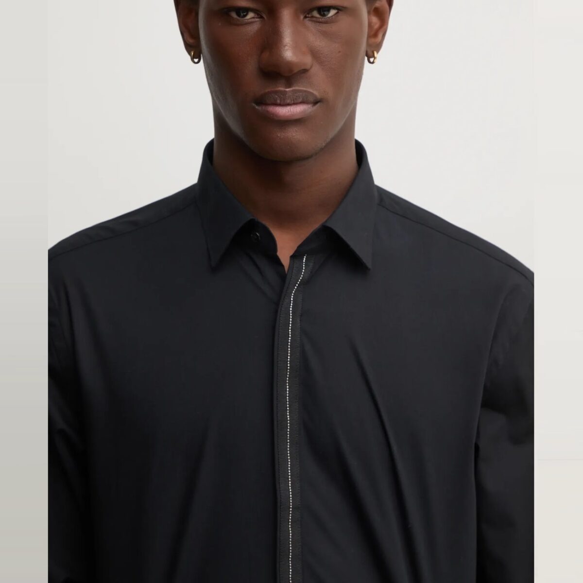 HUGO MEN SLIM-FIT SHIRT IN COTTON POPLIN WITH PLACKET TRIM BLACK - Image 3