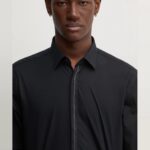 HUGO MEN SLIM-FIT SHIRT IN COTTON POPLIN WITH PLACKET TRIM BLACK - Image 3