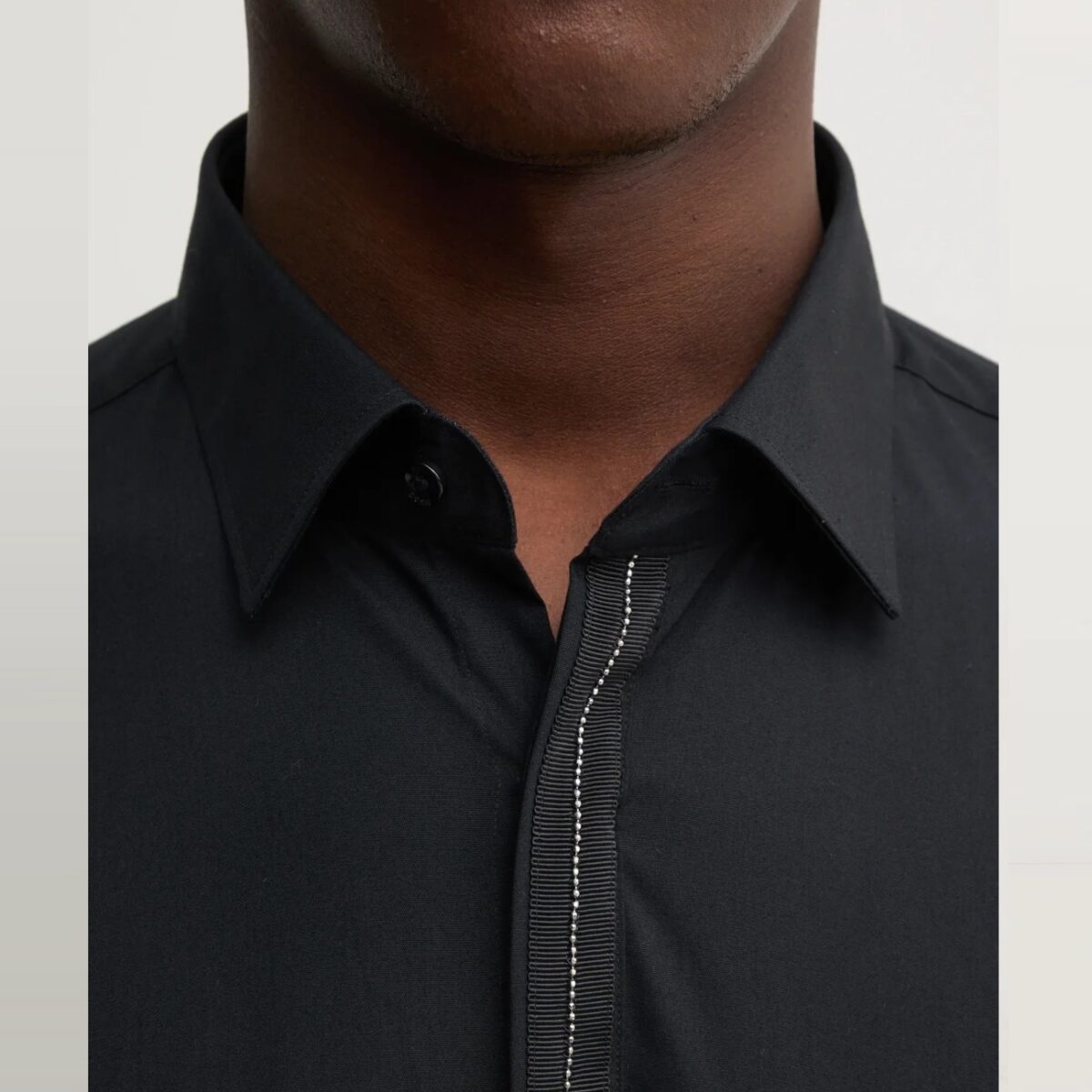 HUGO MEN SLIM-FIT SHIRT IN COTTON POPLIN WITH PLACKET TRIM BLACK - Image 2