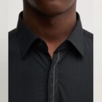 HUGO MEN SLIM-FIT SHIRT IN COTTON POPLIN WITH PLACKET TRIM BLACK - Image 2
