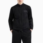 EMPORIO ARMANI EA7 GOLD LABEL SWEATSHIRT ZIPPED IN TECHNICAL TWILL BLACK