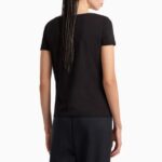 EMPORIO ARMANI WOMAN LOGO SERIES STRETCH COTTON BOAT NECK T-SHIRT BLACK - Image 2