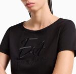 EMPORIO ARMANI WOMAN LOGO SERIES STRETCH COTTON BOAT NECK T-SHIRT BLACK - Image 3