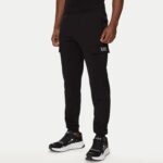 EMPORIO ARMANI MEN WHITE EA7 CORE IDENTITY COTTON CARGO TROUSERS BLACK