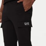 EMPORIO ARMANI MEN WHITE EA7 CORE IDENTITY COTTON CARGO TROUSERS BLACK - Image 4