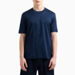 EMPORIO ARMANI JERSEY T-SHIRT WITH ALL-OVER JACQUARD LETTERING BLUE/BLACK