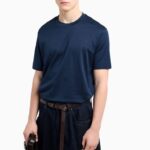 EMPORIO ARMANI JERSEY T-SHIRT WITH ALL-OVER JACQUARD LETTERING BLUE/BLACK - Image 3