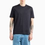 EMPORIO ARMANI JERSEY T-SHIRT WITH ALL-OVER JACQUARD LETTERING BLACK