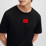 HUGO MEN COTTON JERSEY T-SHIRT WITH RACING LOGO LABEL BLACK - Image 2
