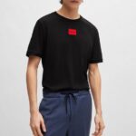 HUGO MEN COTTON JERSEY T-SHIRT WITH RACING LOGO LABEL BLACK