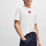 HUGO MEN COTTON JERSEY T-SHIRT WITH RACING LOGO LABEL WHITE