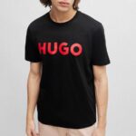 HUGO MEN REGULAR FIT T-SHIRT IN COTTON JERSEY WITH LOGO PRINT BLACK/RED