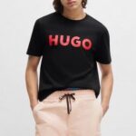 HUGO MEN REGULAR FIT T-SHIRT IN COTTON JERSEY WITH LOGO PRINT BLACK/RED - Image 2
