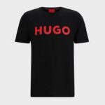 HUGO MEN REGULAR FIT T-SHIRT IN COTTON JERSEY WITH LOGO PRINT BLACK/RED - Image 4