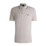 BOSS MAN PADDY POLO SHIRT IN COTTON PIQUE WITH LOGO UNDERCOLLAR PASTEL GREY - Image 3