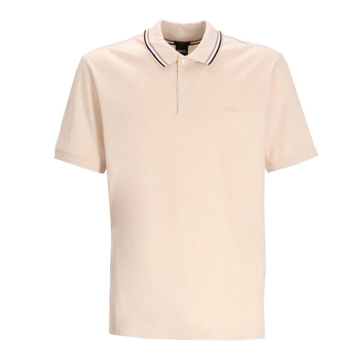 BOSS MAN SLIM FIT POLO IN COTTON WITH STRIPED COLLAR OPEN WHITE - Image 4
