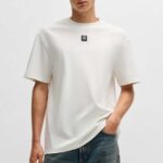 HUGO MEN INTERLOCK-COTTON REGULAR-FIT T-SHIRT DALILE WITH STACKED LOGO NATURAL
