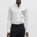 HUGO MEN SLIM-FIT SHIRT IN STRETCH COTTON WITH STACKED LOGO OPEN WHITE