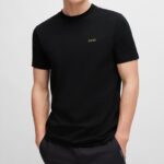 BOSS MEN REGULAR FIT T-SHIRT IN STRETCH COTTON WITH CONTRAST LOGO BLACK