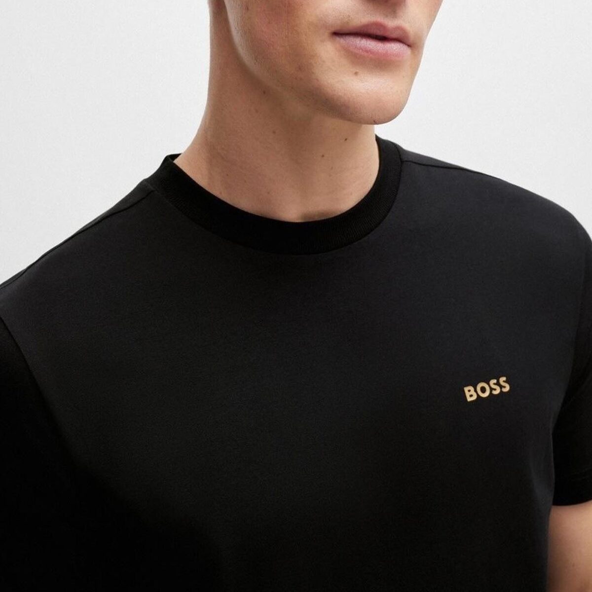 BOSS MEN REGULAR FIT T-SHIRT IN STRETCH COTTON WITH CONTRAST LOGO BLACK - Image 3
