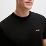 BOSS MEN REGULAR FIT T-SHIRT IN STRETCH COTTON WITH CONTRAST LOGO BLACK - Image 3