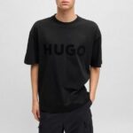 HUGO MEN OVERSIZED FIT T-SHIRT IN COTTON WITH DECORATIVE REFLECTIVE LOGO BLACK