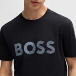 BOSS MEN COTTON JERSEY T-SHIRT WITH LARGE LOGO DARK BLUE - Image 3